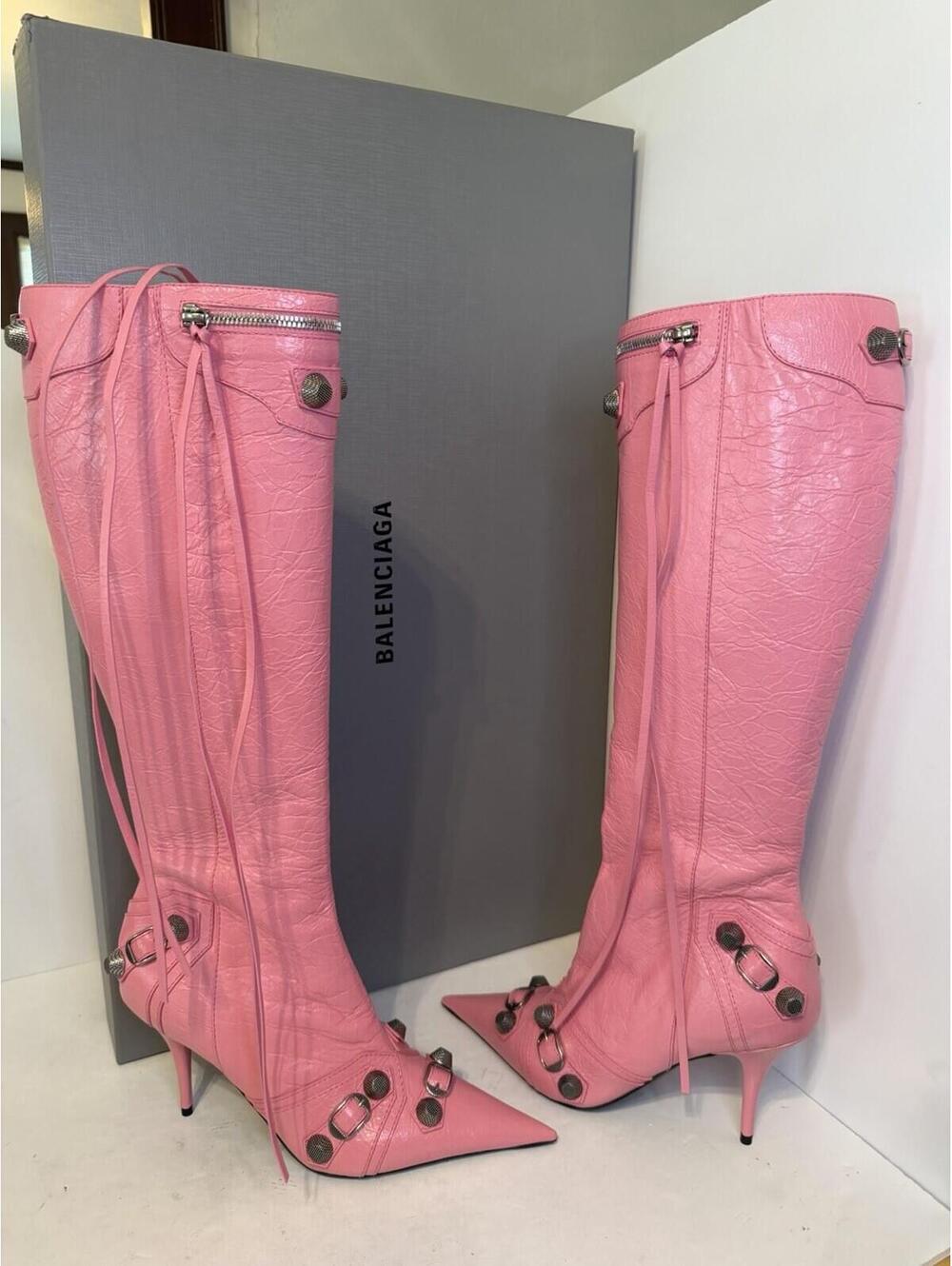 Balenciaga Cagole H90 Knee Boots Sweet Pink EU37 US7 Stiletto NIB